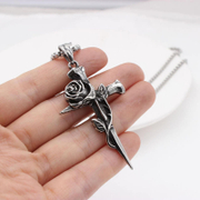 Vintage Rose Cross Stainless Steel Pendant