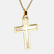 Collier coquillage en acier inoxydable croix dorée