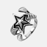 Bague en acier inoxydable étoile rétro