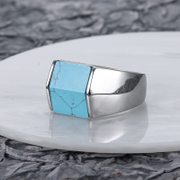 Bague Homme Acier Inoxydable Carré Turquoise