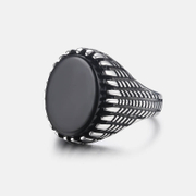 Black Semi-precious Stone Stainless Steel Men's Ring