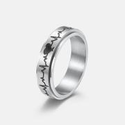 ECG Heartbeat Decompression Stainless Steel Spinner Ring