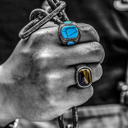 Vintage Turquoise Stainless Steel Stone Ring