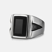 Simple Black Stone Men's Stainless Steel Ring