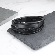 Geometric Stainless Steel Leather Men's Bracelet