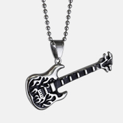 Punk Flame Guitar Stainless Steel Pendant