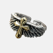 Ring aus Sterlingsilber mit geflügeltem Kreuz