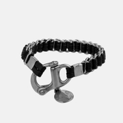 Pulsera trenzada de acero inoxidable con cordón de cuero simple