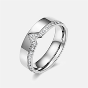 Simple V Shape Diamond Stainless Steel Band Ring
