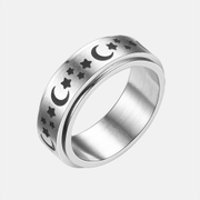 Moon and Star Stainless Steel Spinner Ring