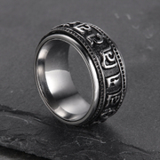 Buddhist Scriptures Stainless Steel Men's Spinner Ring