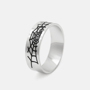 Anel de aço inoxidável com padrão de teia de aranha simples