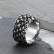 Bague en acier inoxydable tissée entrelacée pour hommes