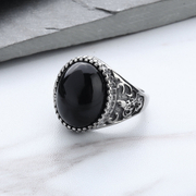 Red And Black Agate Stainless Steel Men's Stone Ring