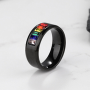 Colorful CZ Rainbow Flag Stainless Steel Band Ring