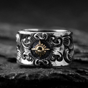 Pattern Sun Sterling Silver Men's Ring
