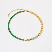 Simple Two-Tone Panel Zircon Stainless Steel Necklace