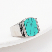 Great Wall Pattern Vintage Gemstone Stainless Steel Ring