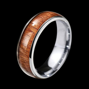 Bague pour homme en acier inoxydable grain de bois simple