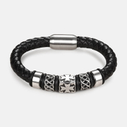 Bracelet Cuir Acier Inoxydable Perles Croix de Malte