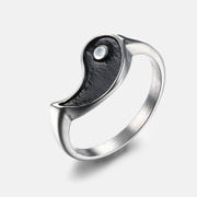 Simple Yin and Yang Drop Oil Stainless Steel Ring