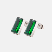 Boucles d'Oreilles Tiges Géométriques Rectangulaires Acier Inoxydable Zircon Vert