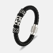 Bracciale in acciaio inossidabile intrecciato in pelle multistrato semplice