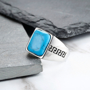Chinese Great Wall Pattern Stainless Steel Gem Ring