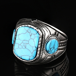 Vintage Turquoise Stainless Steel Stone Ring