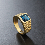Square Gemstone Stainless Steel Gold Ring