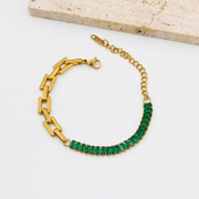 Simple Two-Tone Panel Zircon Stainless Steel Bracelet