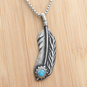 Sun Feather Stainless Steel Turquoise Pendant