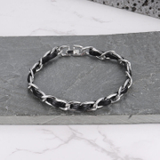 Black Chain Stainless Steel Leather Bracelet Necklace