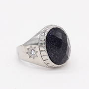 Anillo de piedras preciosas de acero inoxidable con patrón de sol