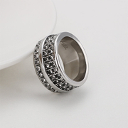 Retro Three-row Diamond Stainless Steel Ring