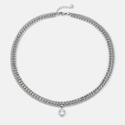 Double Cuban Chain Gemstone Stainless Steel Necklace