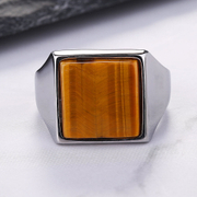 Simple Gemstone Stainless Steel Men's Ring