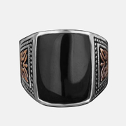 Square Polished Black Gem Sterling Silver Men's Ring
