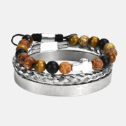 Pulsera trenzada de acero inoxidable con cruz de piedra natural