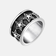 Anello a fascia in acciaio inossidabile con stella retrò