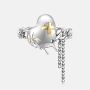 Heart Tassel Sterling Silver Chain Ring