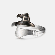 Halloween Witch Hat Broom Brass Open Ring