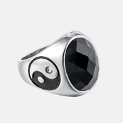 Tai Chi Diagram Gemstone Stainless Steel Ring