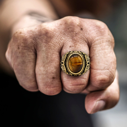 Pattern Tiger's Eye Men's Gemstone Ring