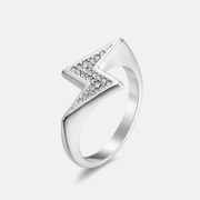 Iced Lightning Bolt Stainless Steel Ring