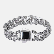 Bracciale da uomo in acciaio inossidabile con motivo rosa gemma nera