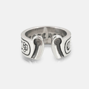 Vintage Six Character Mantra Stainless Steel Open Ring