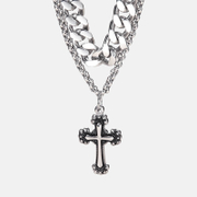 Collier croix punk double chaîne en acier inoxydable