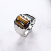 Anillo de gema de acero inoxidable con ojo de tigre
