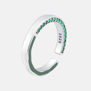 Anello aperto in argento sterling con pietra verde smaltata a goccia